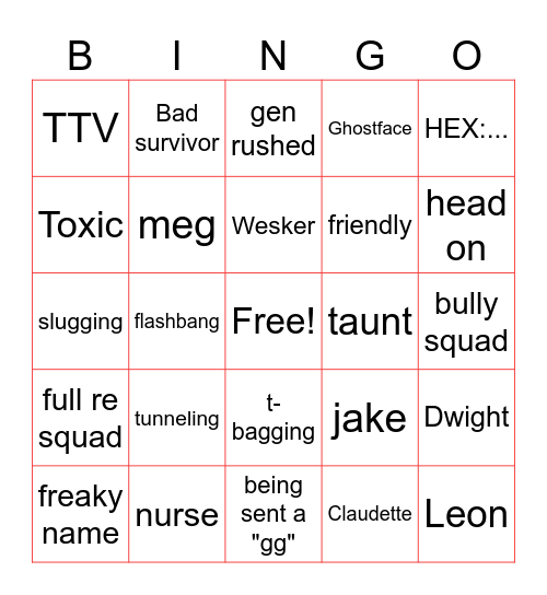 dbd Bingo Card