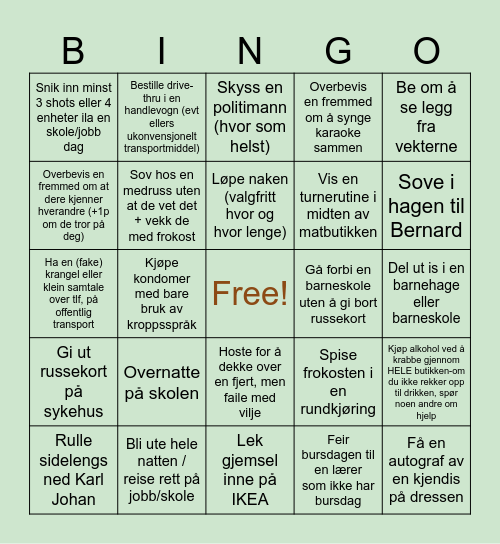 RULLEKNUTER Bingo Card