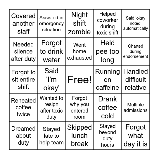 BURNOUT BINGO Card