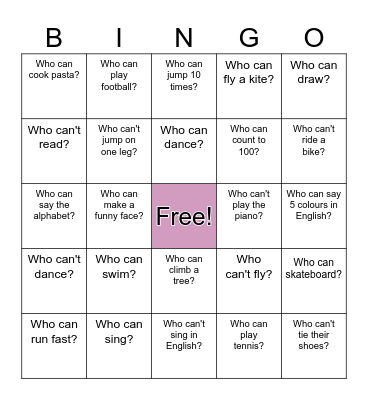 Can/Can't BINGO Card