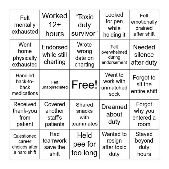 BURNOUT BINGO Card