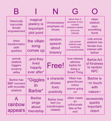 Barbie Bingo Card