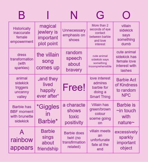 Barbie Bingo Card