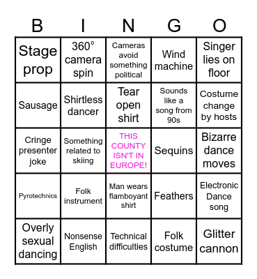 Frasco Eurovision Party Bingo Card