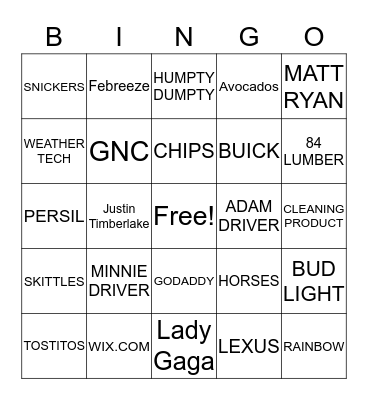 SUPER BOWL LI Bingo Card