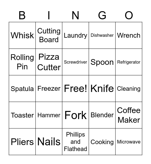 Household Items Bingo Card