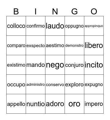 1st Conjugation Verbs part 1: -o, -are, -avi, -atus Bingo Card