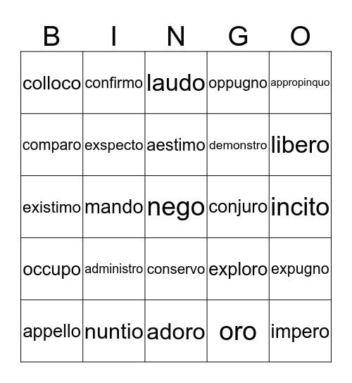 1st Conjugation Verbs part 1: -o, -are, -avi, -atus Bingo Card