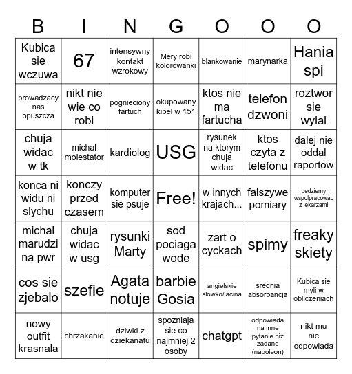 czwartek bingo Card