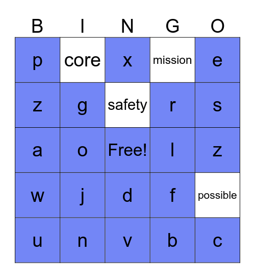 Mission: Core Possible Bingo Card