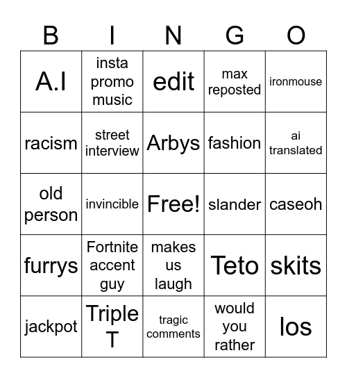 Untitled Bingo Card