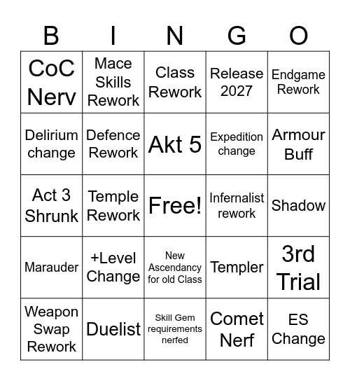 PoE Update Bingo Card