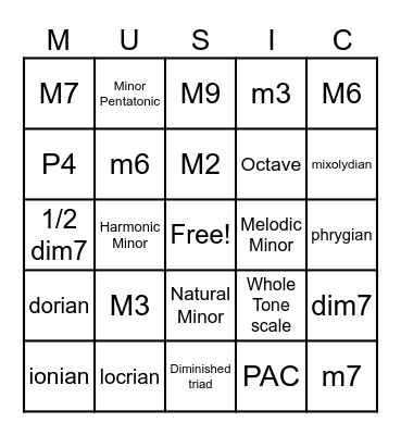 Aural skills Bingo!!! Bingo Card