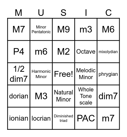 Aural skills Bingo!!! Bingo Card