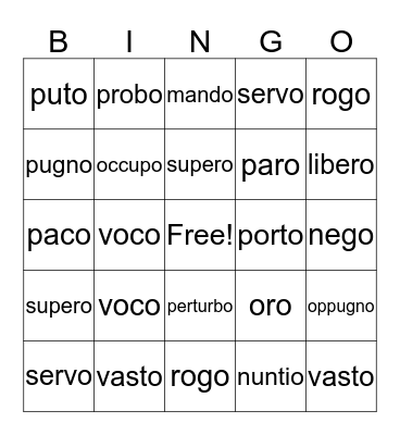 1st Conjugation Verbs Part 2: -o,-are,-avi,-atus Bingo Card