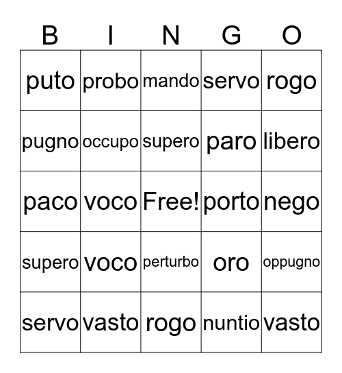 1st Conjugation Verbs Part 2: -o,-are,-avi,-atus Bingo Card