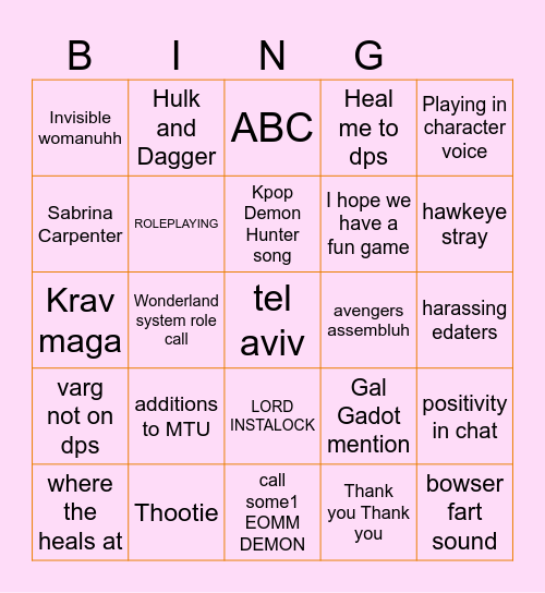 RIVALS BINGO Card