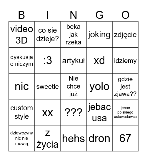 xyz Bingo Card