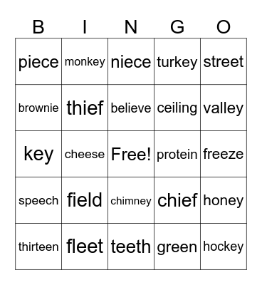Ei, EY, ie, ei Bingo Card
