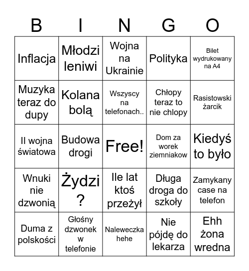 Dziady w pociagu Bingo Card