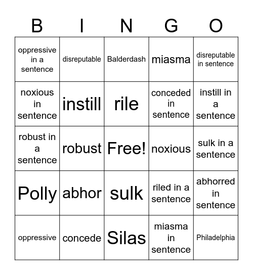 Fever 1 Bingo Card