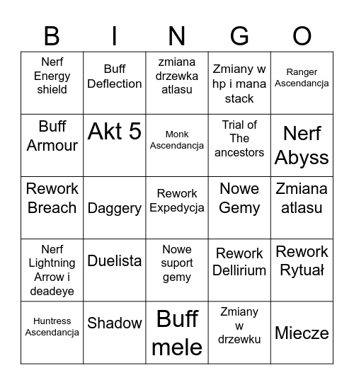 POE Bingo Card