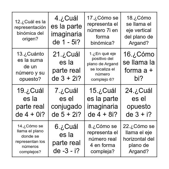 BINGO - COMPLEJO Bingo Card