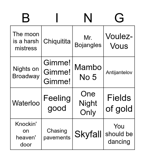 Musikkbingo Card