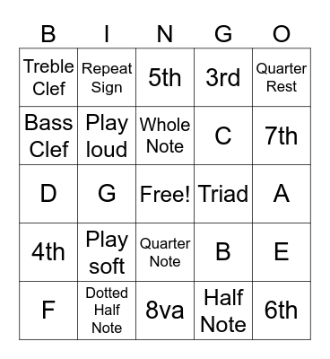 Music Theory Bingo Card