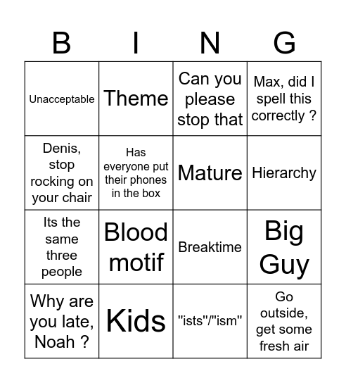 Blood Motif Bingo Card