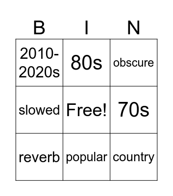 songs Bingo Card