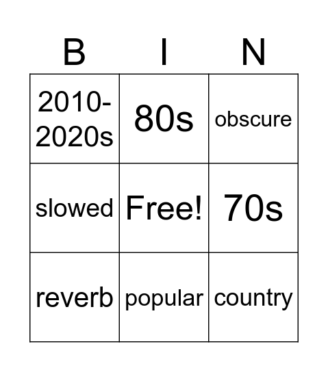 songs Bingo Card