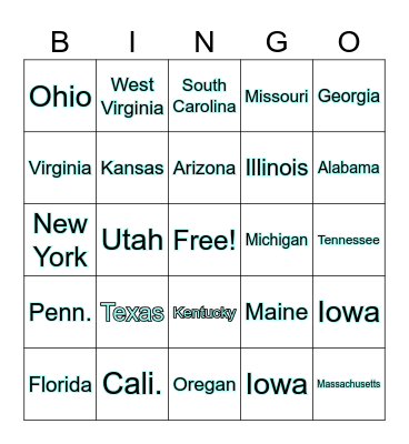 STATES BINGO Card