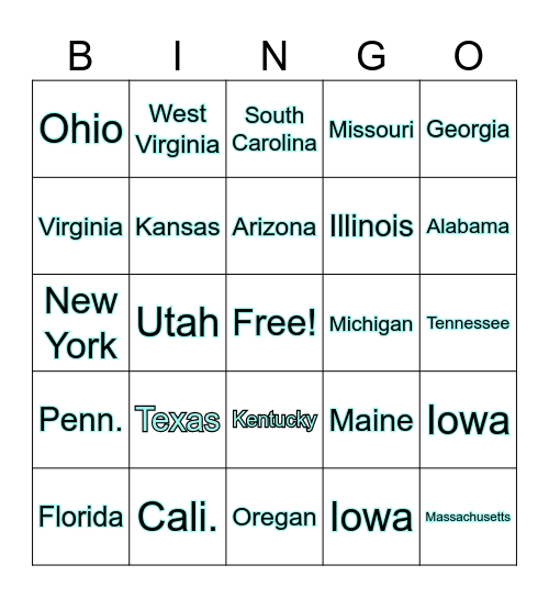 STATES BINGO Card