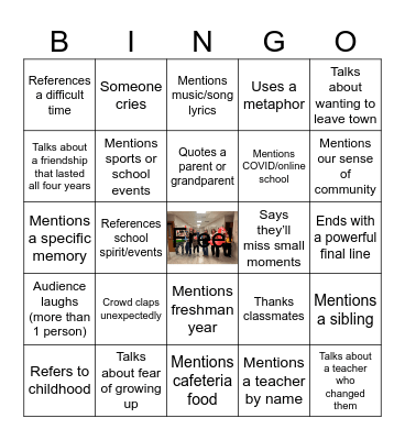 Senior Farewell Speech BINGO Card