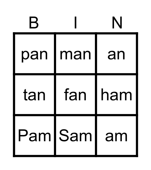 Nasalized A Bingo Card