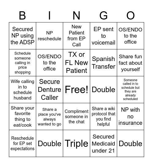Thursday Bingo Card
