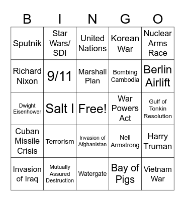 Cold War-Modern US Bingo Card