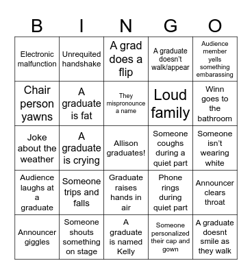 Graduation Bingo Card