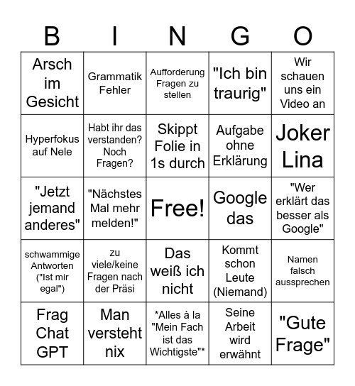 Seo Bingo Card