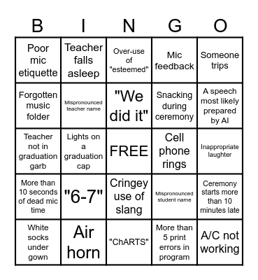 Crazy Commencement Bingo Card