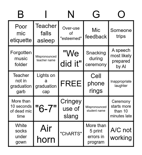 Crazy Commencement Bingo Card