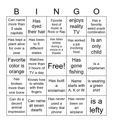 Social Bingo Card