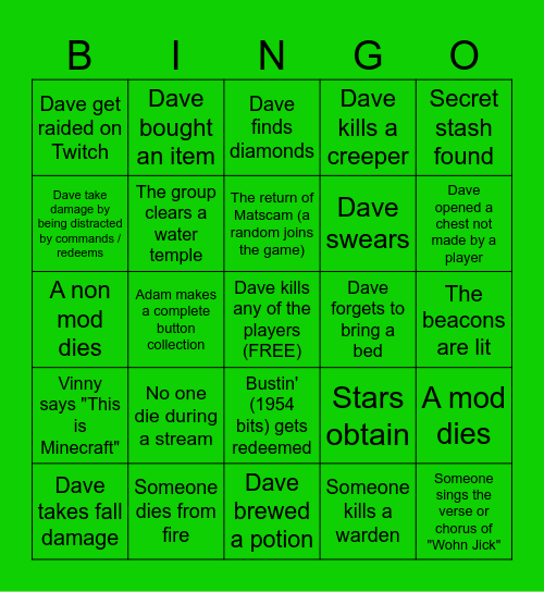 Minecraft May 2026 Bingo Card