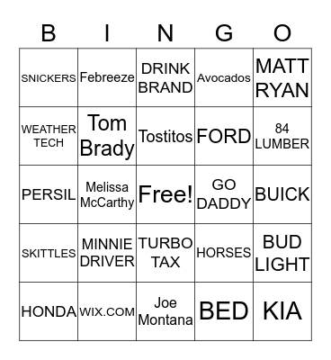 SUPER BOWL LI Bingo Card