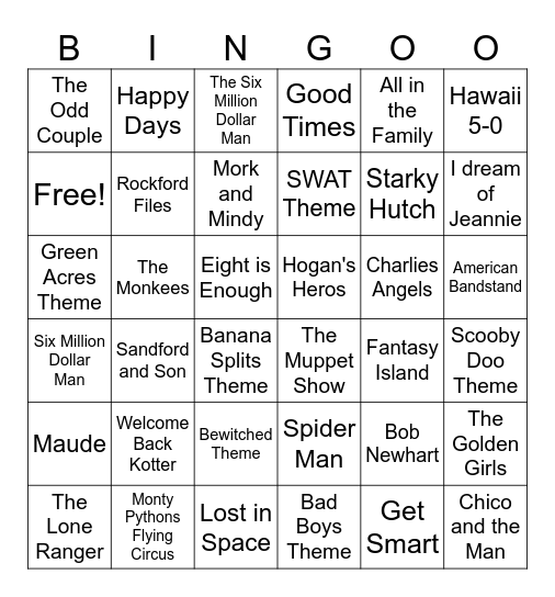 Theme Song Trivia 3 Bingo Card