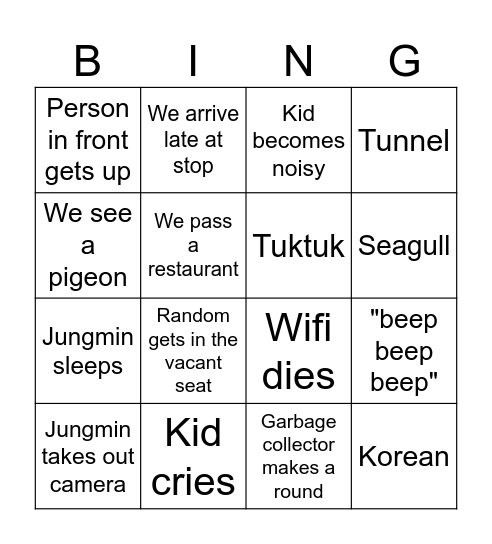 Train Bingo Card