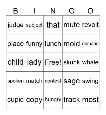 Phonics Bingo HF Bingo Card