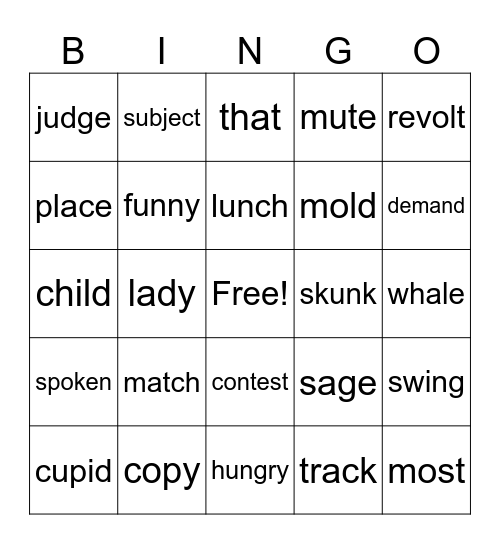 Phonics Bingo HF Bingo Card