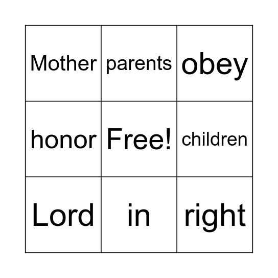 Ephesians 6:1-2 Bingo Card
